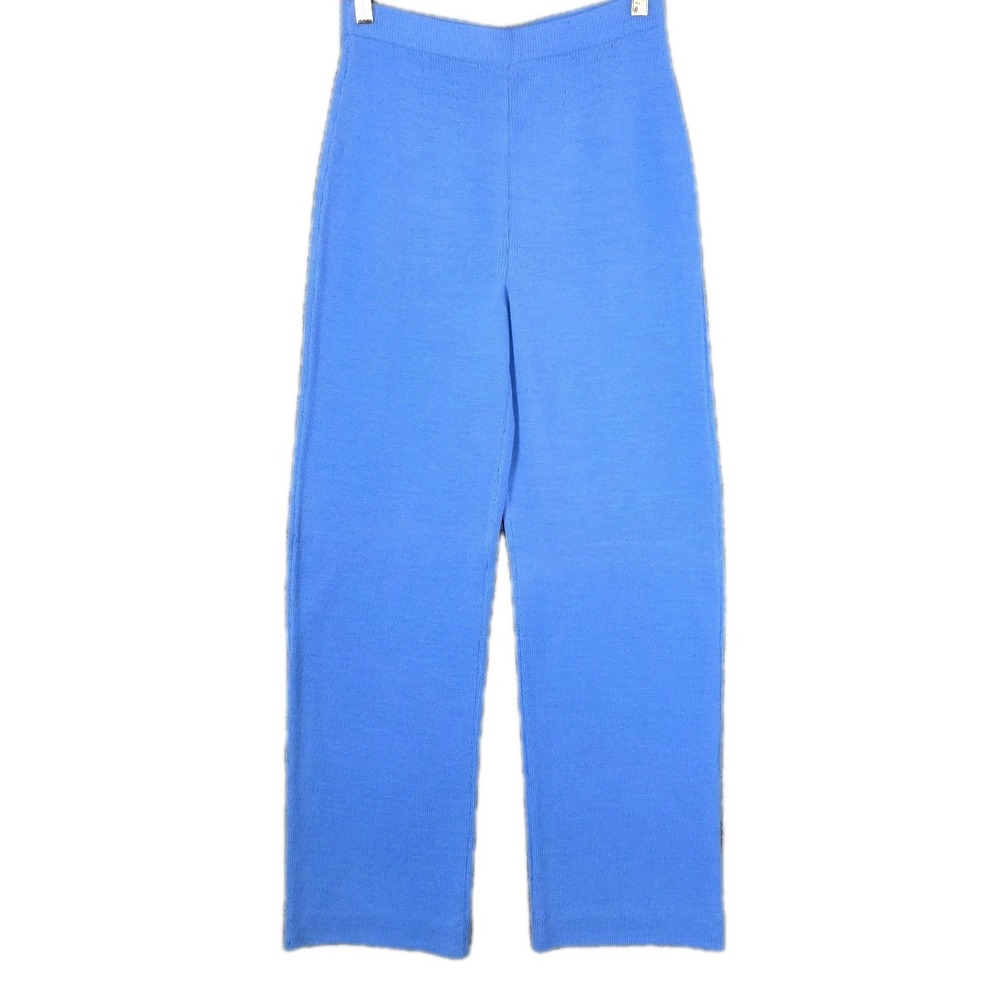 ST JOHN Evening Marie Gray‎ Santana Knit Pants 6 Blue Wide Leg High Rise *FLAW*